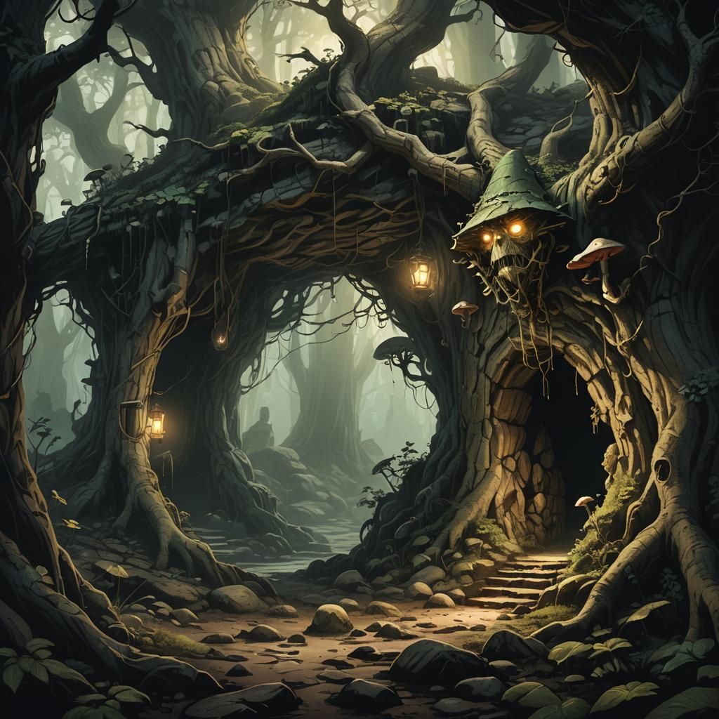 Goblin Cave Entrance in Medieval Fantasy Style