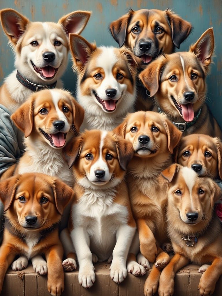 Realistic and Beautiful Composition of Cute Dogs