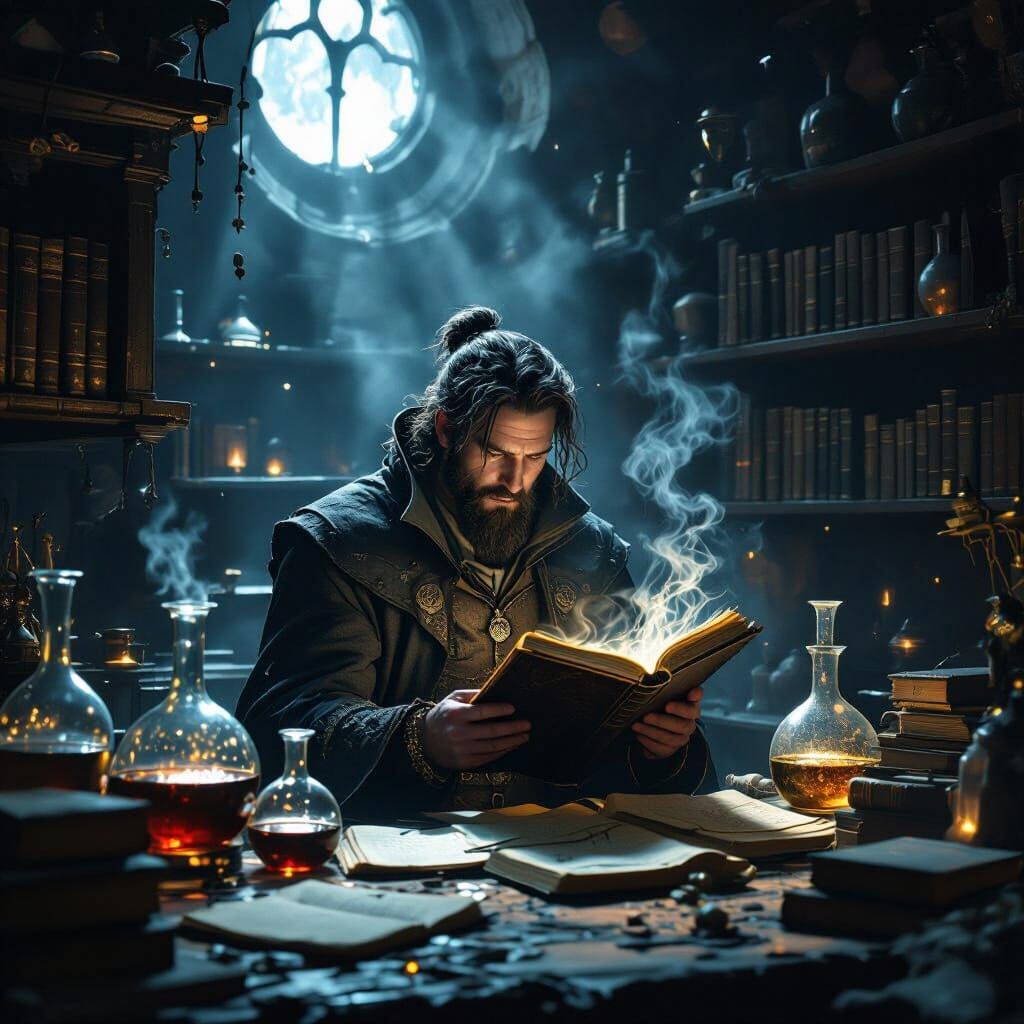 Alchemist's Dark Fantasy Lab in Gothic Horror Style