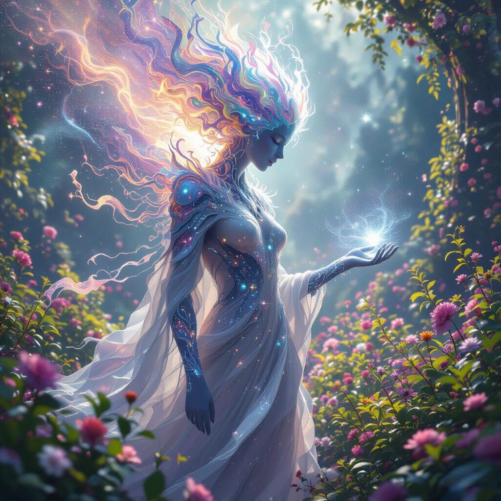 Celestial Being Tending a Cosmic Garden
