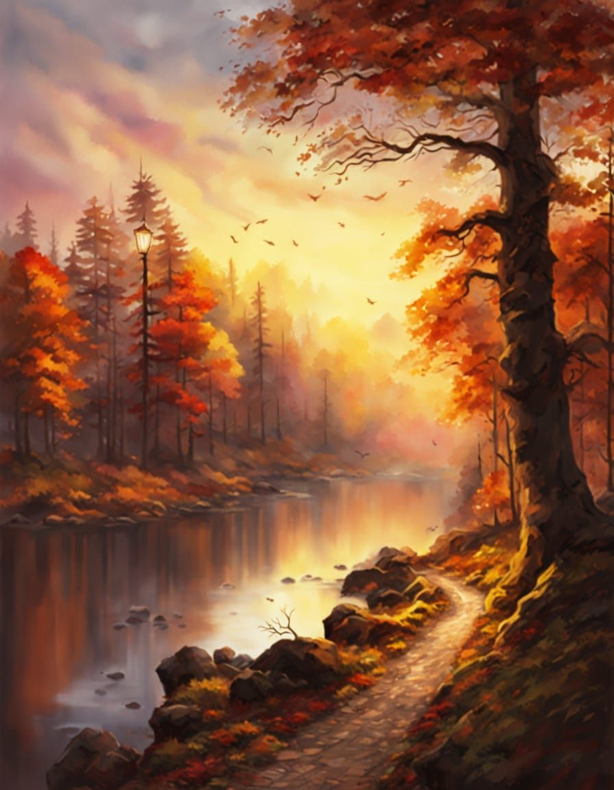 Ethereal Autumn Forest in Soft Watercolor Style