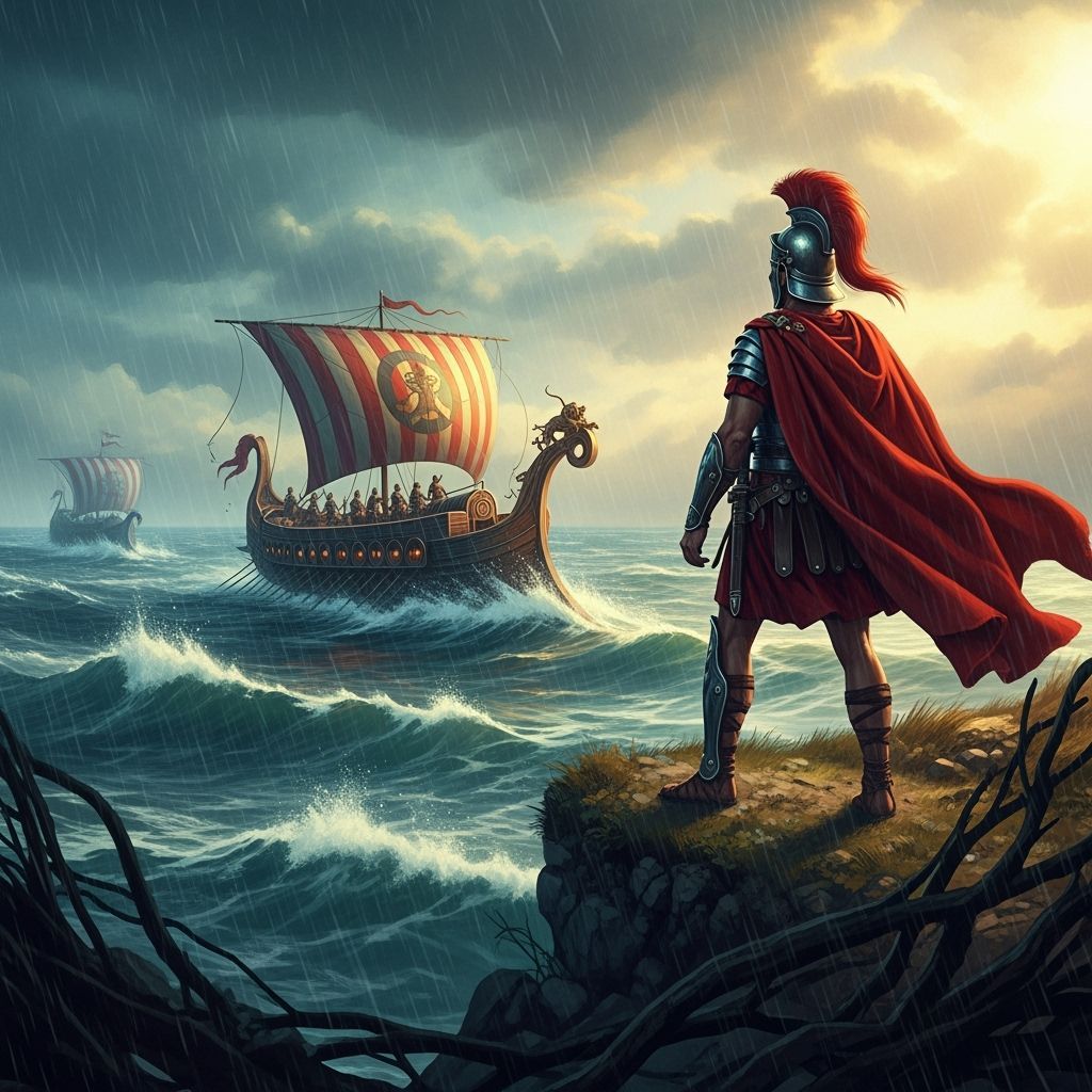 Roman Centurion Watches Galley in Stormy Matte Painting