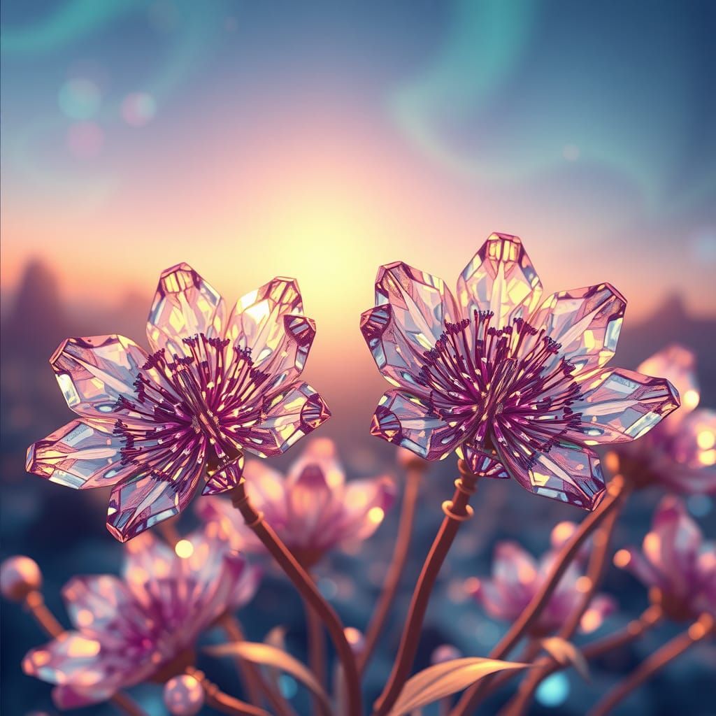 Crystal Flowers on Alien World in 3D Anime Style