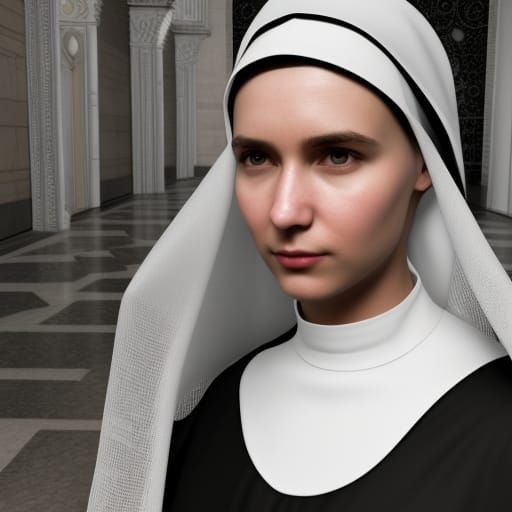 Ethereal Nun in Dramatic, Intricately Detailed Digital Matte...