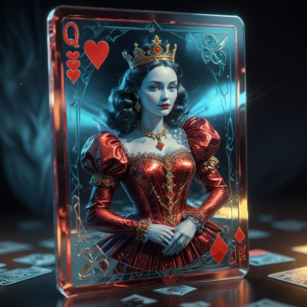 Ethereal Queen of Hearts in 3D Holographic Projection