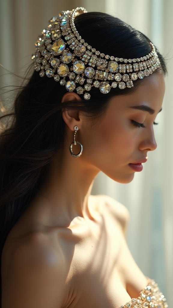 Woman with Crystal Headpiece in Ethereal Digital Art