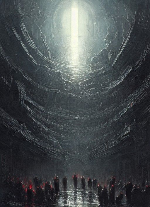 Melancholic Scene with Cold Screens in Doré Style