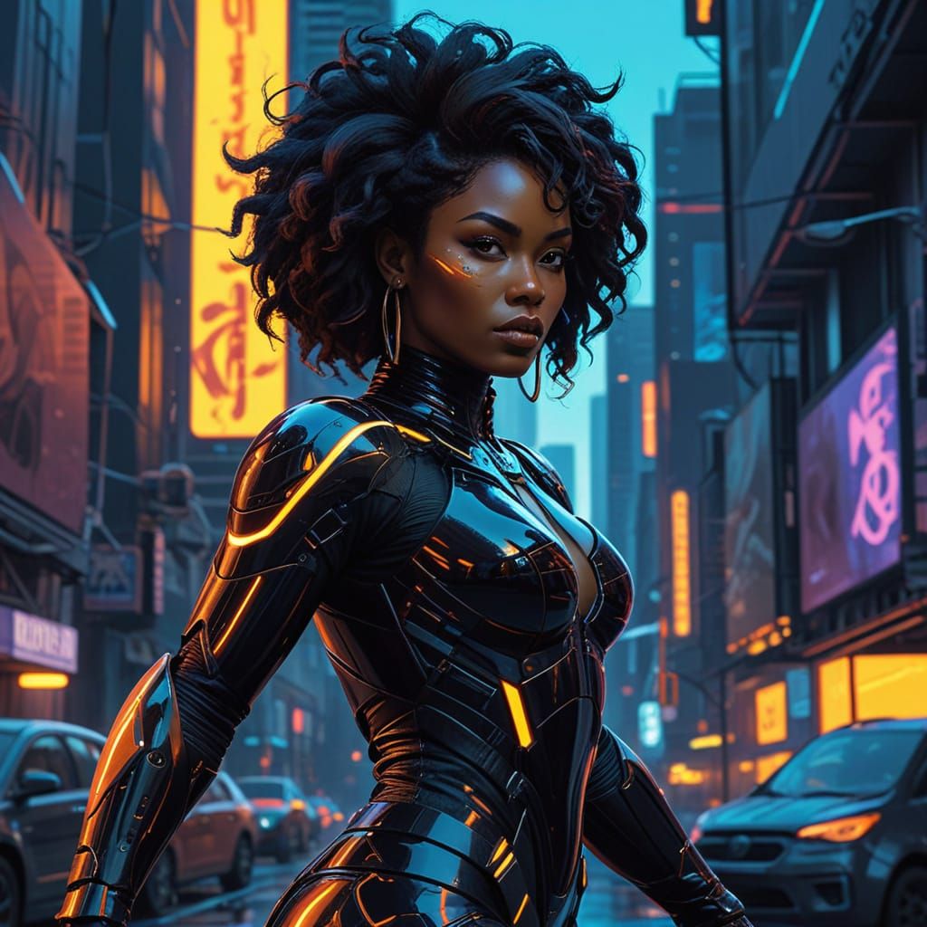 Dark Fantasy Rebel Leader in Neon-Lit Dystopia