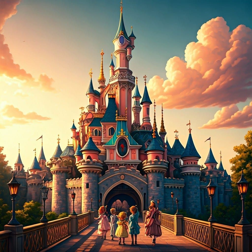 Steampunk Disneyland Castle with Victorian Children