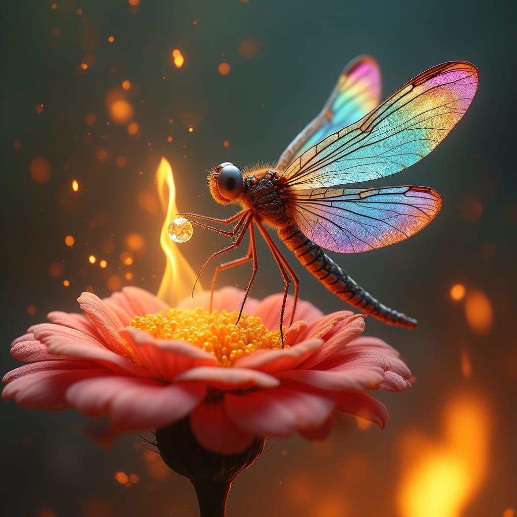 Dragonfly Exosuit Extinguishes Flower Fire, Matte Painting