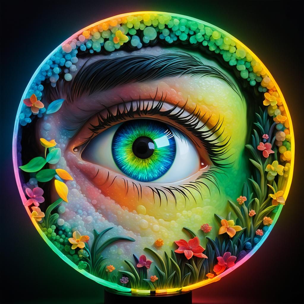 Eye with Neon Glow in Kinkade Style