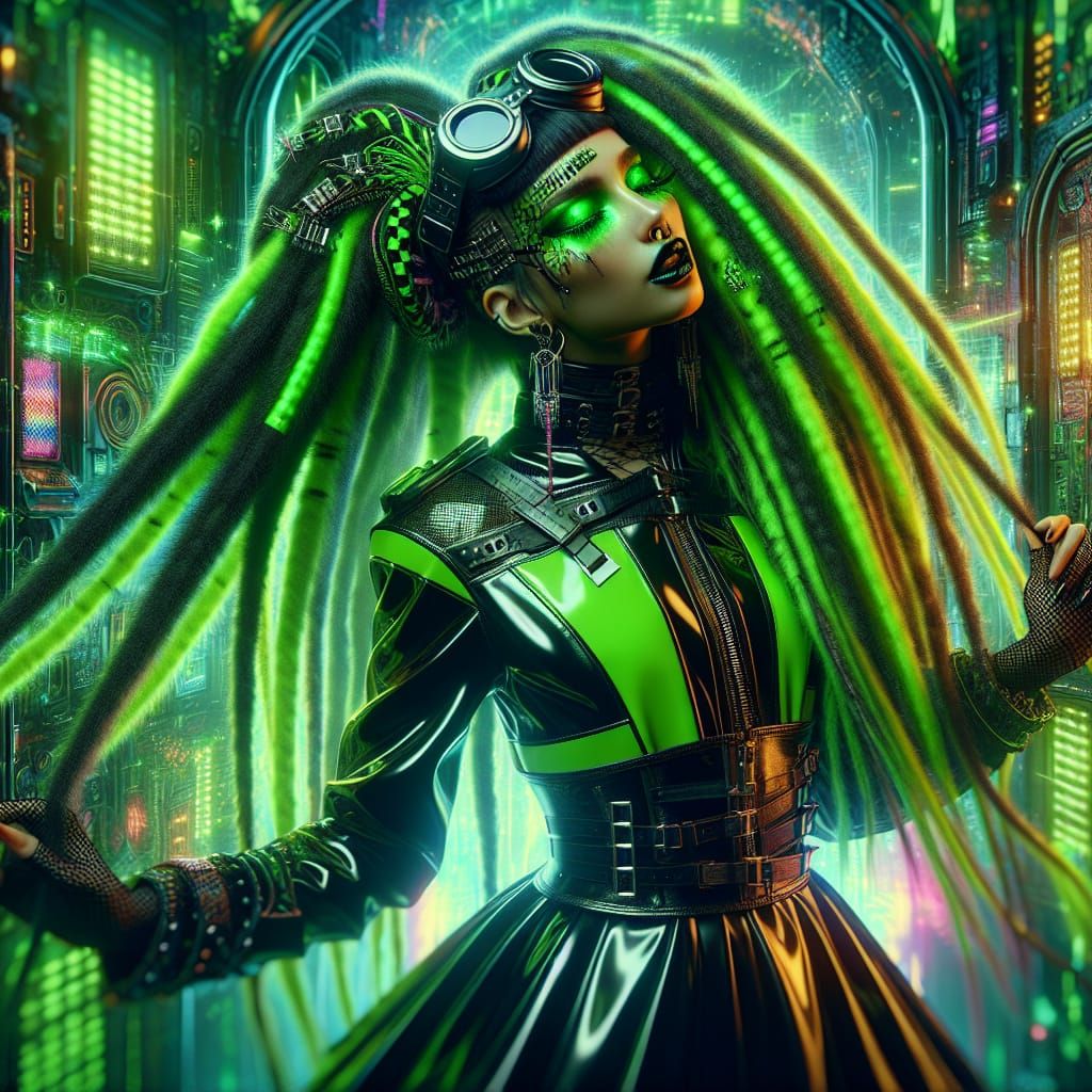 Cyber Goth Woman Dancing in Neon Industrial Rave
