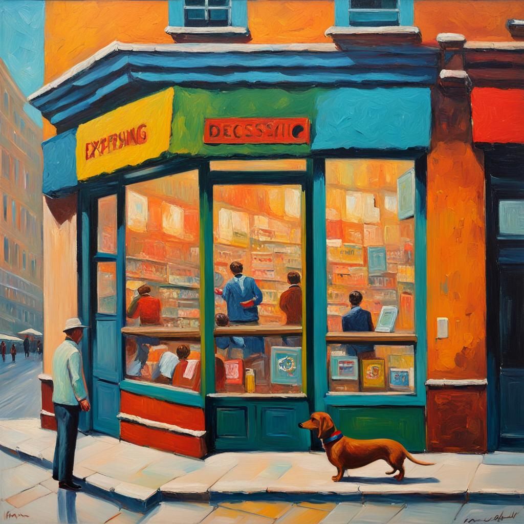 Vibrant 1960s Record Store in Expressionist Style