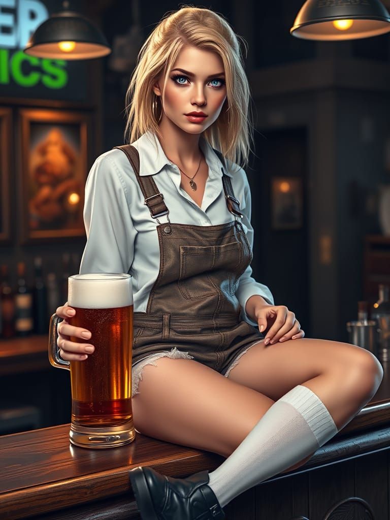 Sultry Woman in Crisp Whites and Leather