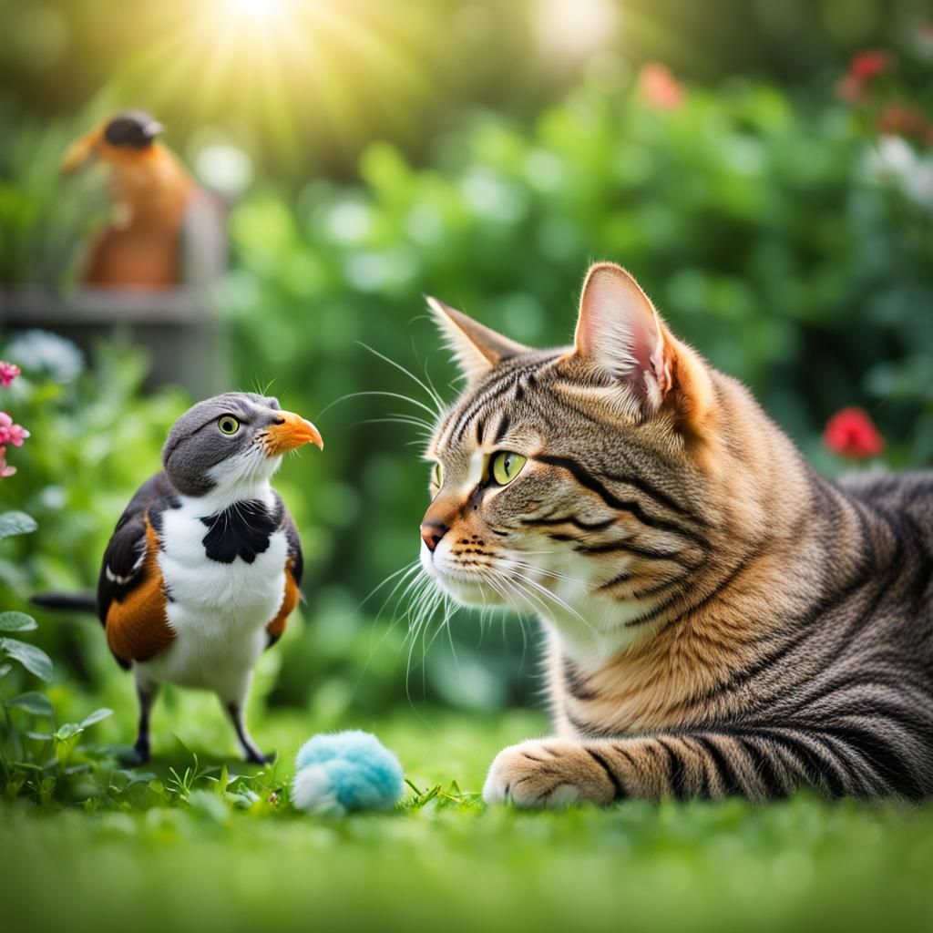 Cat and Bird Garden Friends: Professional Photography