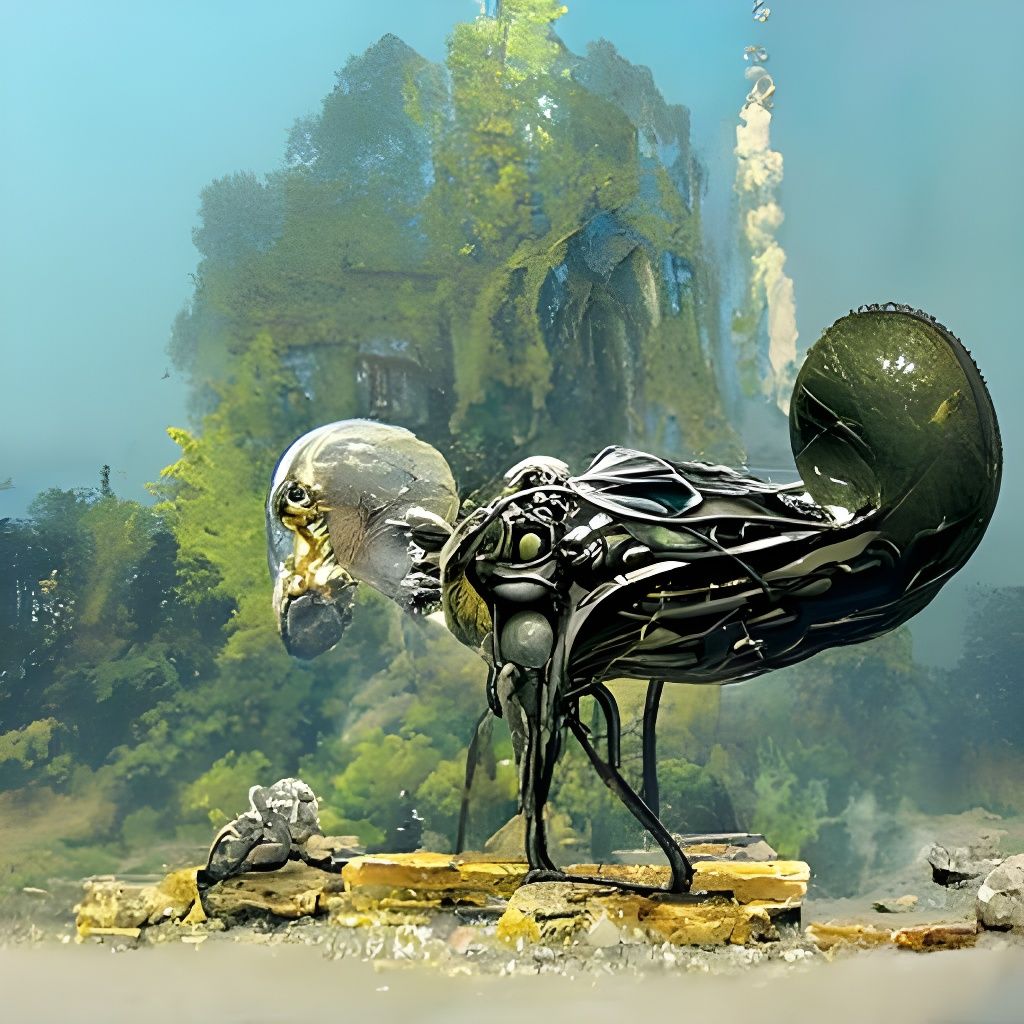 Alien Sculpture in Jungle Temple, Biopunk Art