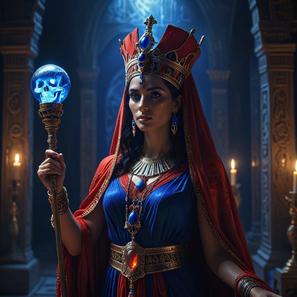Egyptian Queen in Regal Splendor, with a Lampshade Crown, Am...
