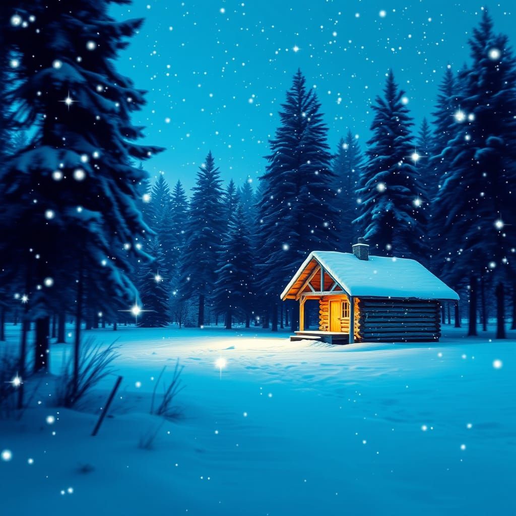 Abstract Glitch Art of Winter Snowscene in Blue