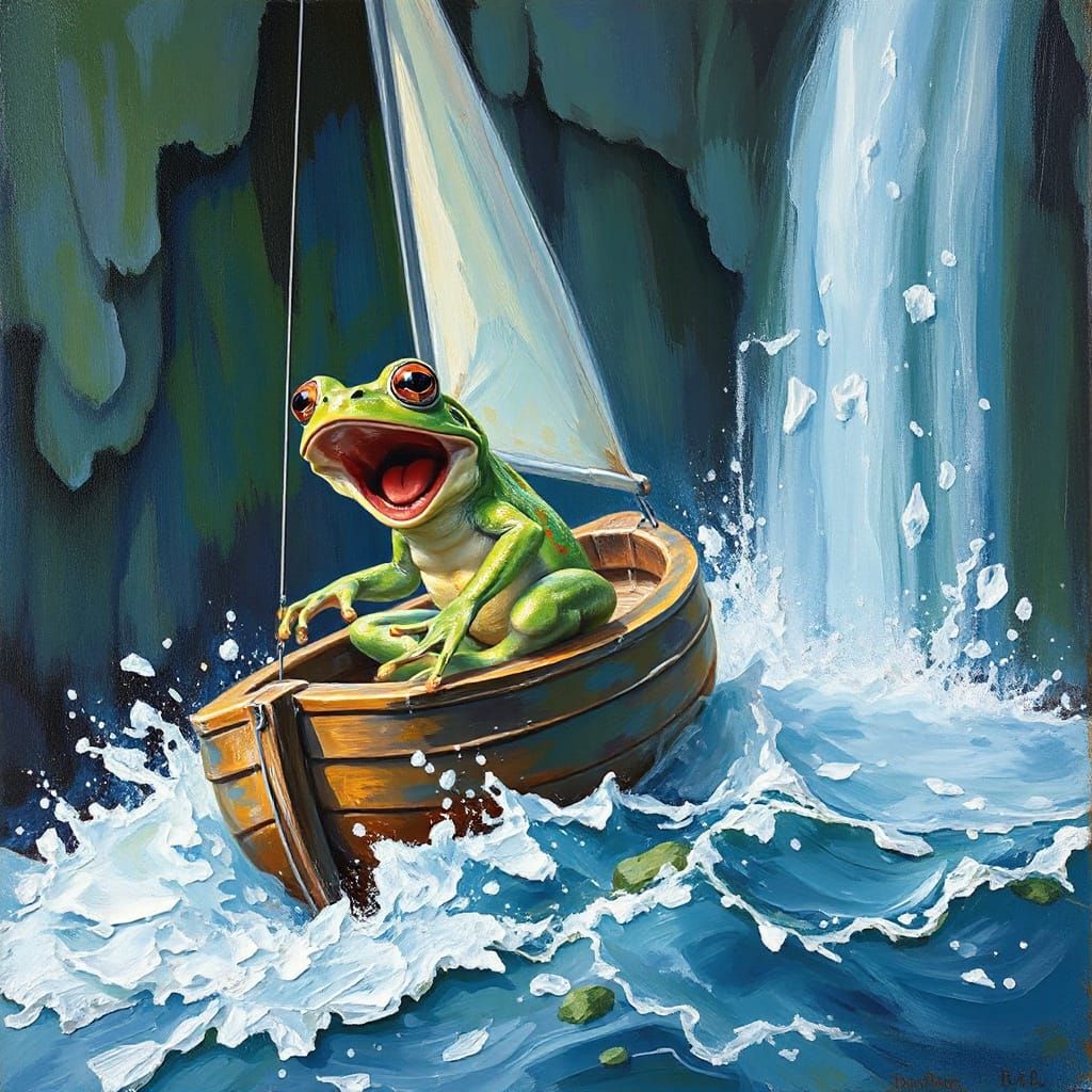Frog's Perilous Sail: Neo-Impressionist Painting
