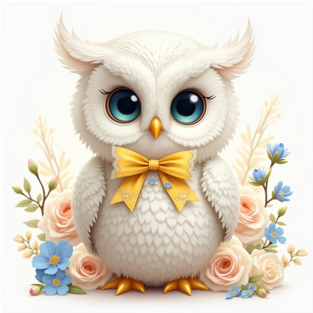 Whimsical White Owl in Soft Pastel Hues