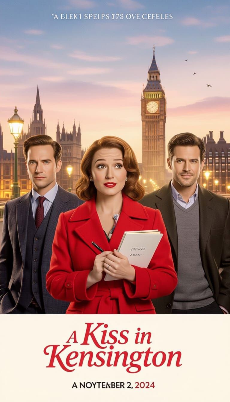 Romantic Comedy Movie Poster with Woman, Two Men, London