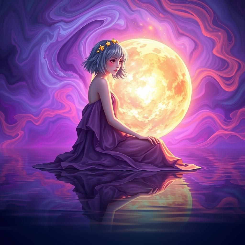 Contemplative Woman with Star Crown in Digital Art