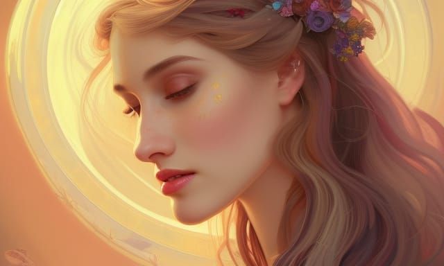 Elegant Fantasy Woman Portrait in Art Nouveau Style