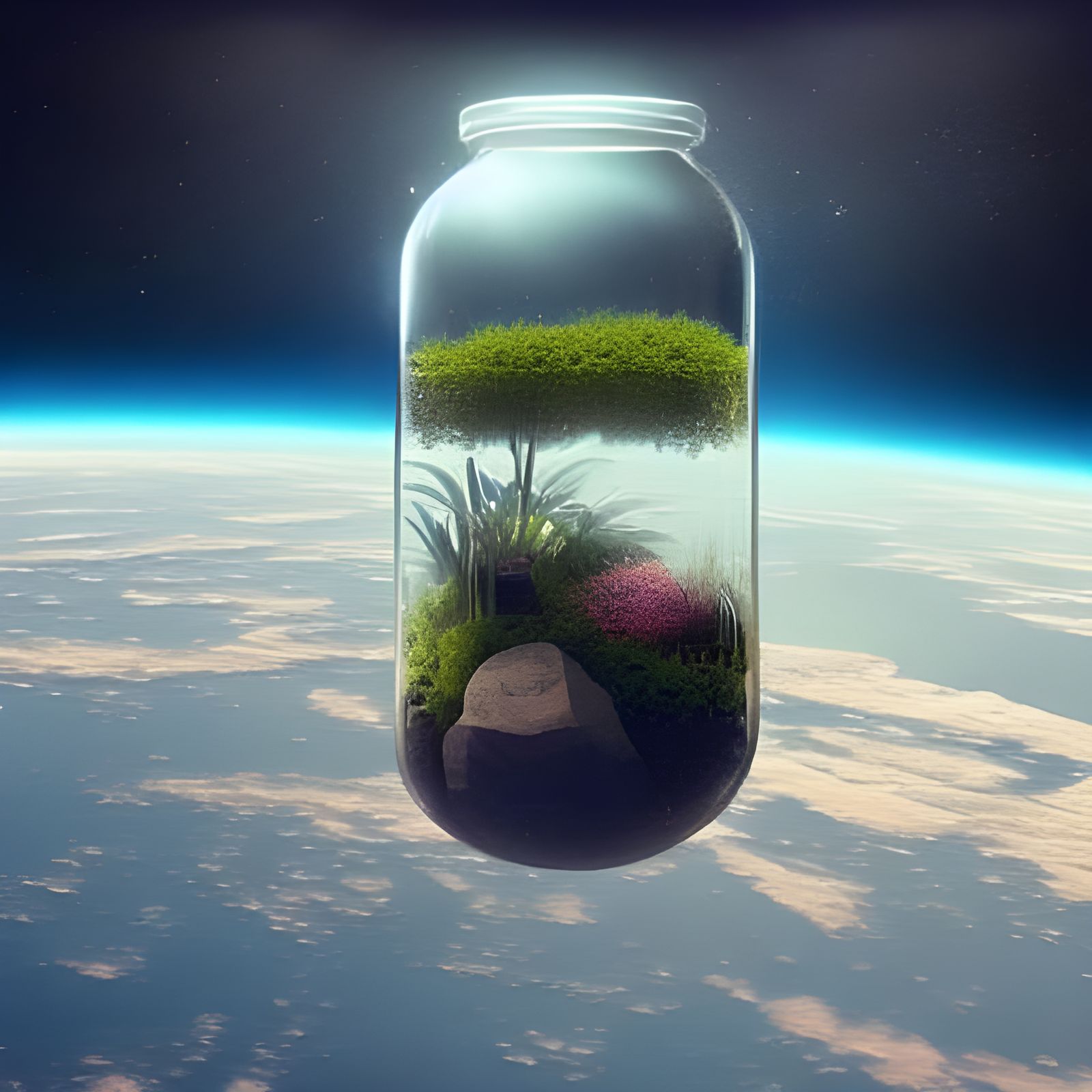 Terrarium Jar Drifting in Earth Orbit