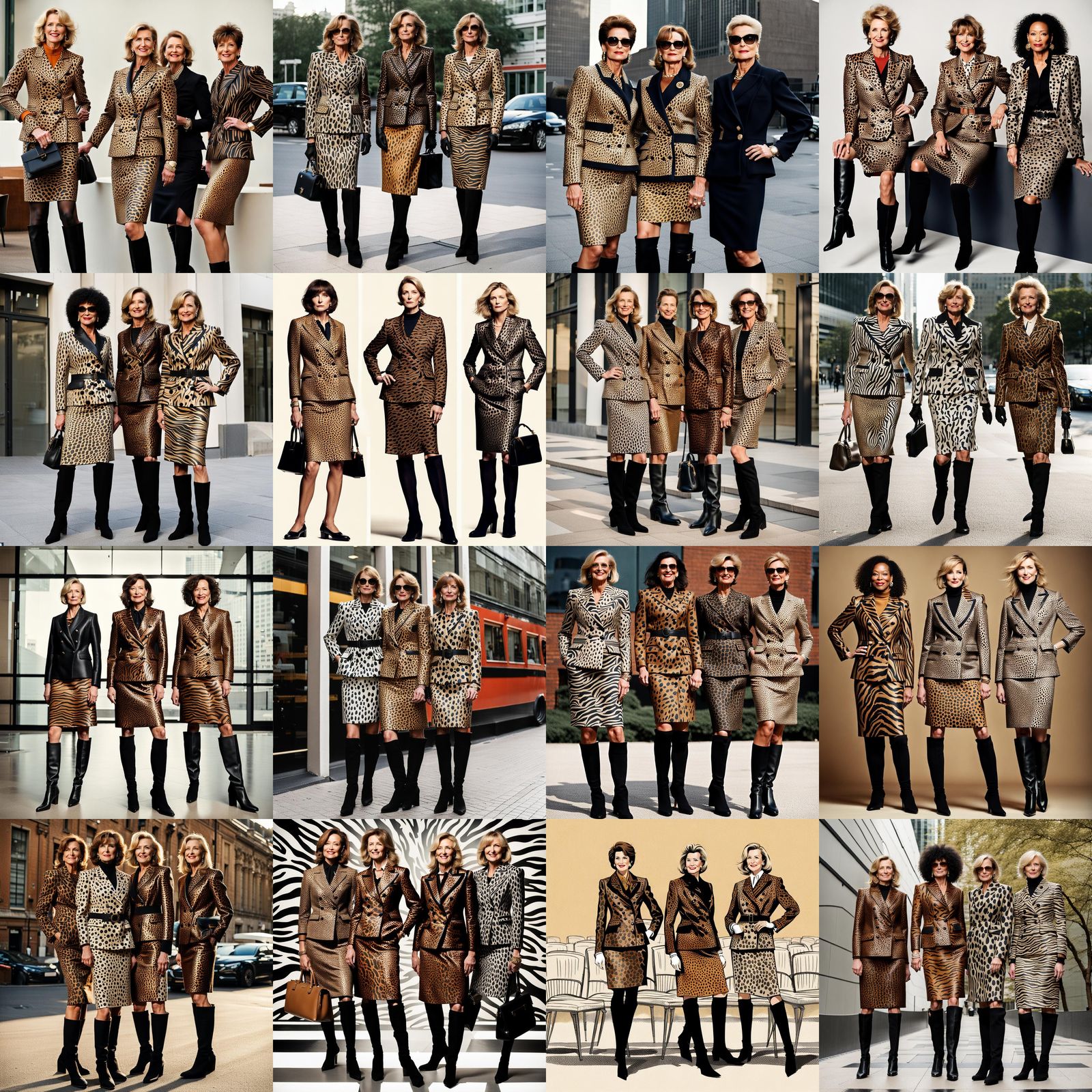 Businesswomen in Animal Print Skirt Suits