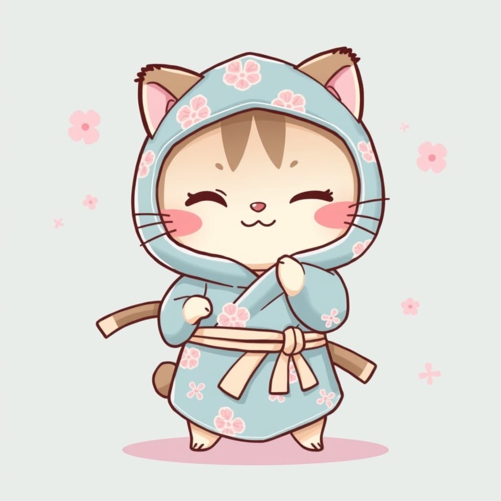 Chibi Kunoichi Girl in Pastel Blue Ninja Suit