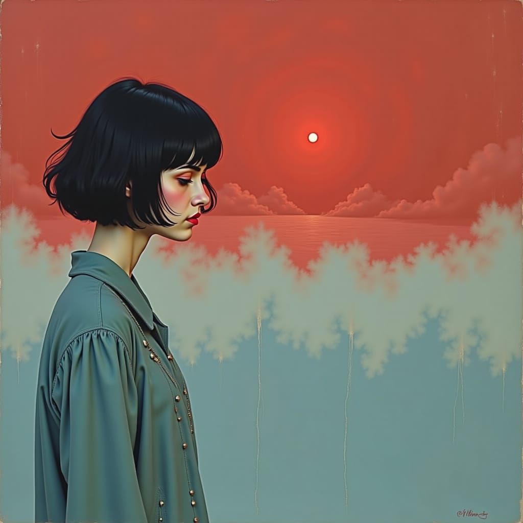 Muted Blue, Green, and Red Abstract Composition