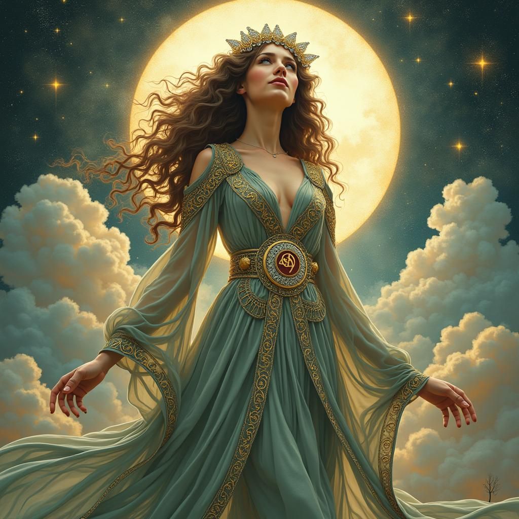 Aquarius Witch in Alphonse Mucha Style