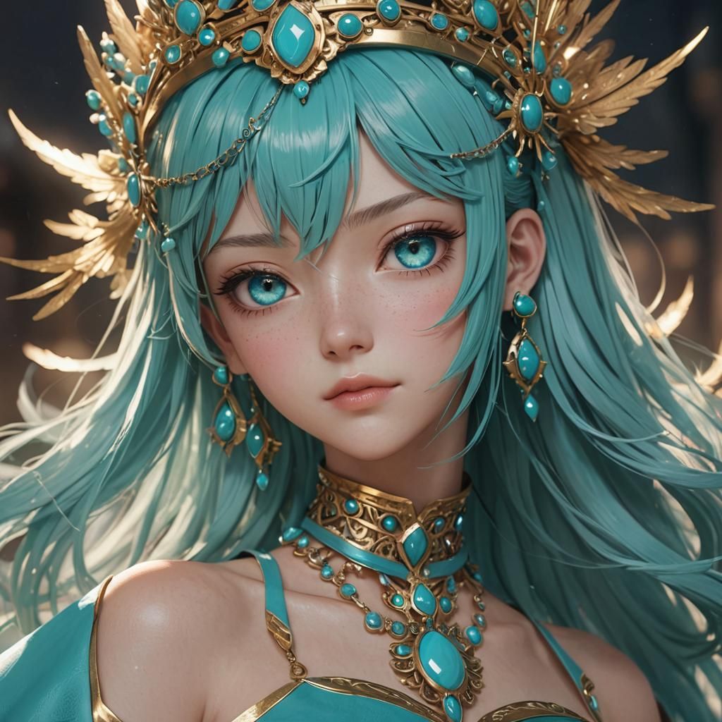 Turquoise Anime Queen Concept Art in 8K Resolution