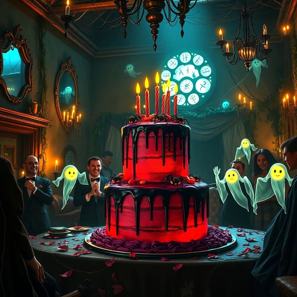Haunted Manor Birthday Celebration With Glowing Cake