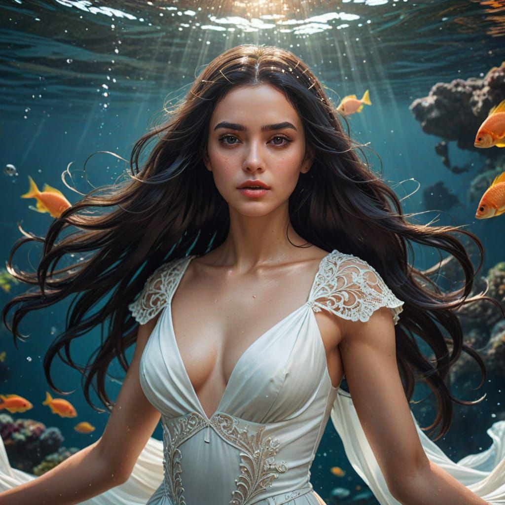 Fantastical Portrait of a Young Woman in an Underwater Realm