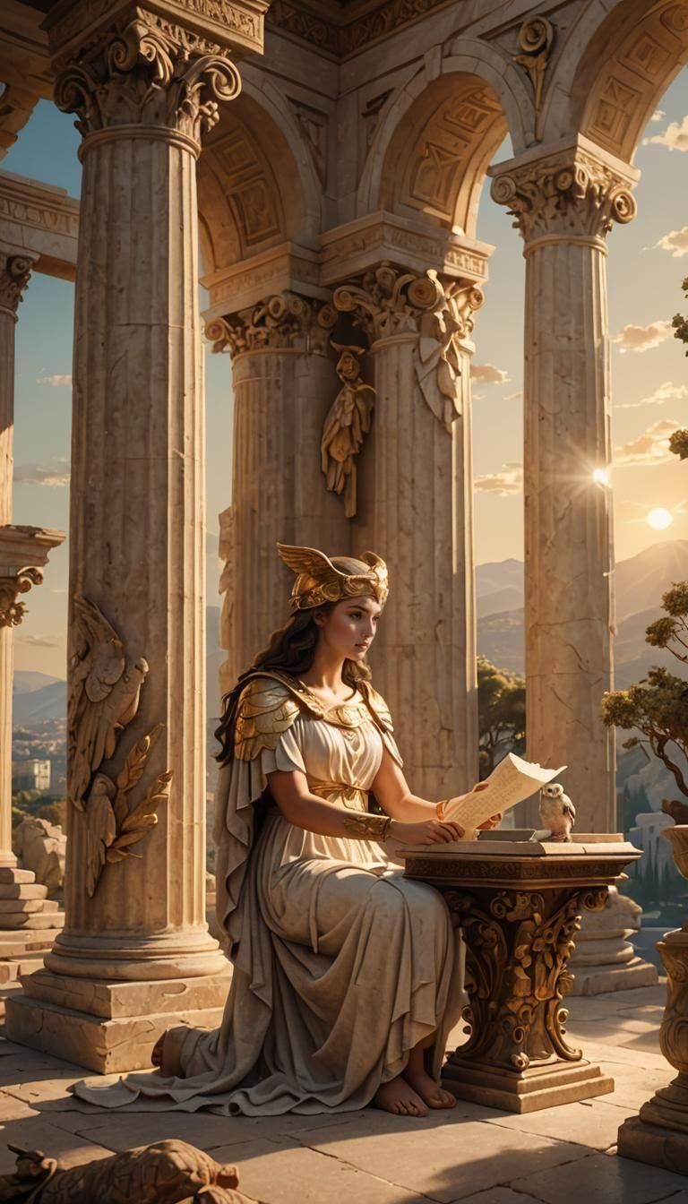 Athena, Goddess of Wisdom, in Greek Library