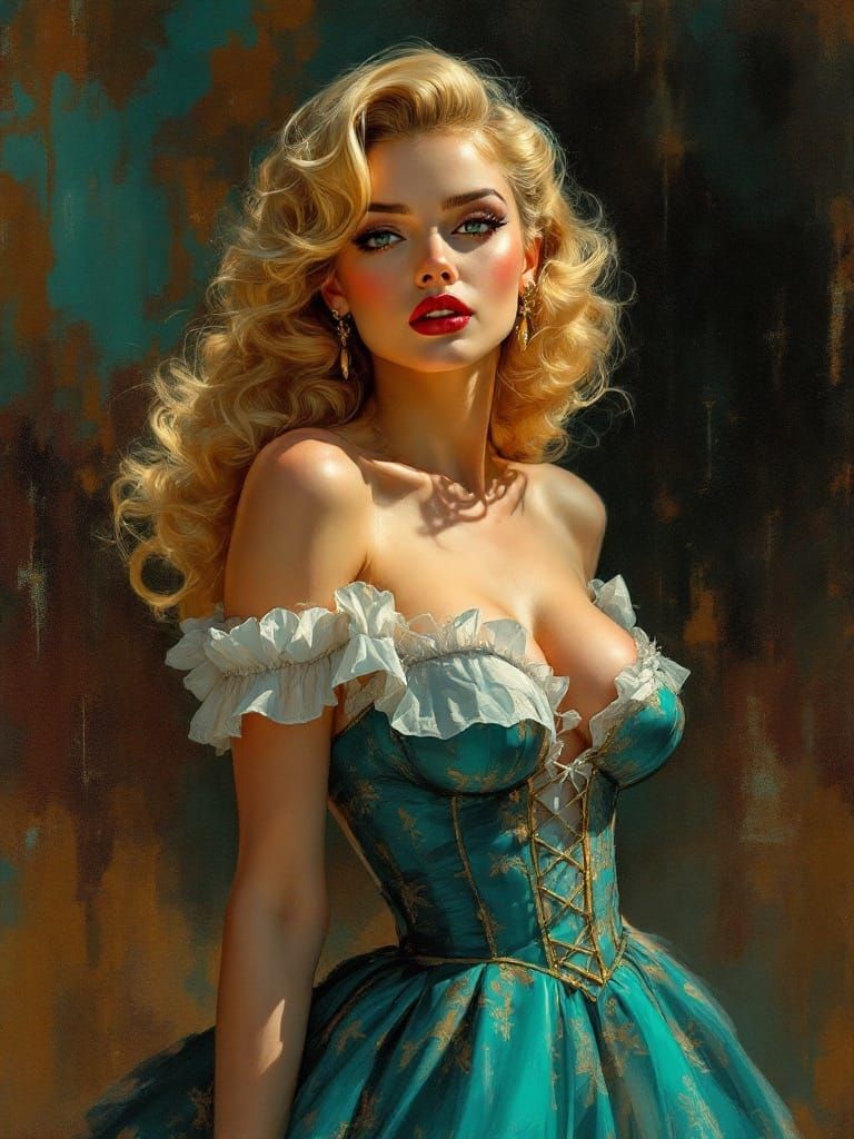 1950s Pin-Up Portrait in Impressionist Style