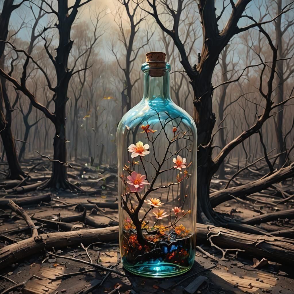 Blooming Tree in a Bottle: Oil Painting