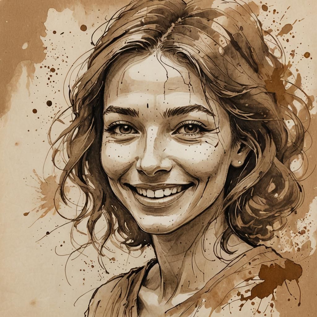 Vintage Sepia Sketch of a Smiling Woman
