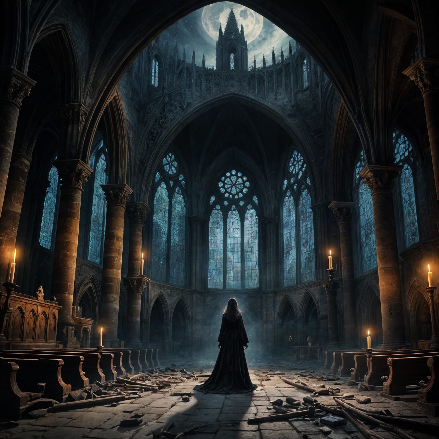 Gothic Church with Witch in Beksiński Style