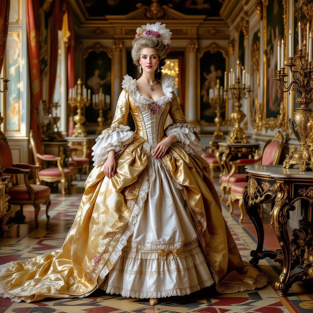 French Noblewoman in Versailles Court: Fantasy Oil Painting