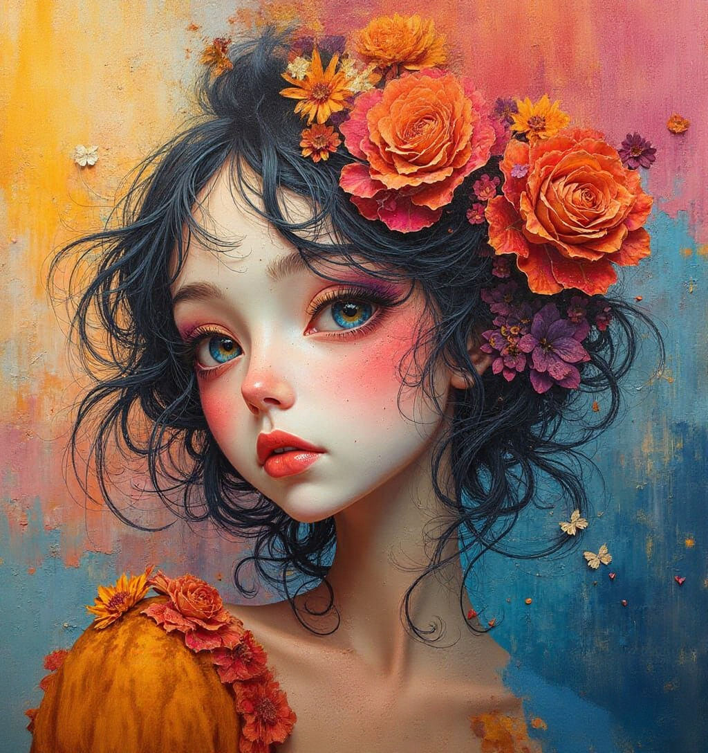 Anime Girl in Abstract Expressionist Surrealism Style