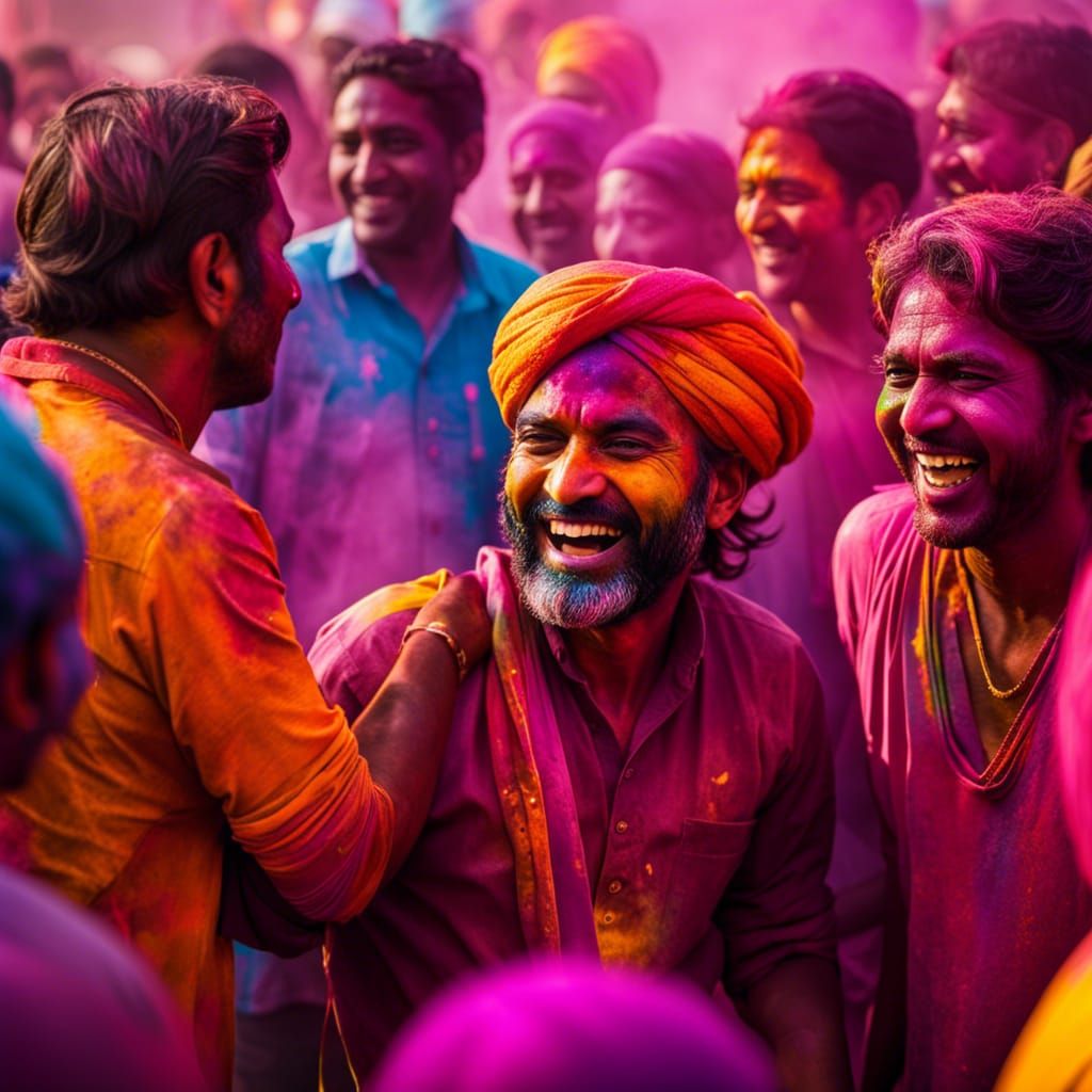 Vibrant Holi Festival Party in Hyperrealistic Photo