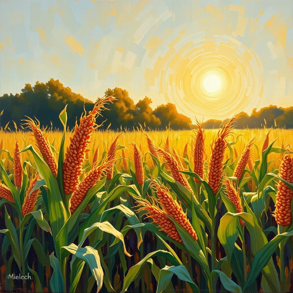 Golden Cornfield in Neo-Impressionist Style