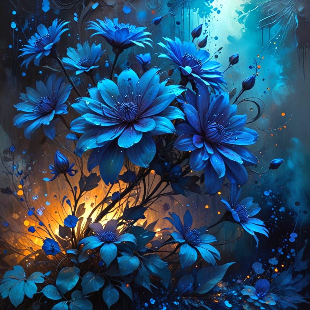 Ethereal Blue Bloom in Grunge-Style Watercolor