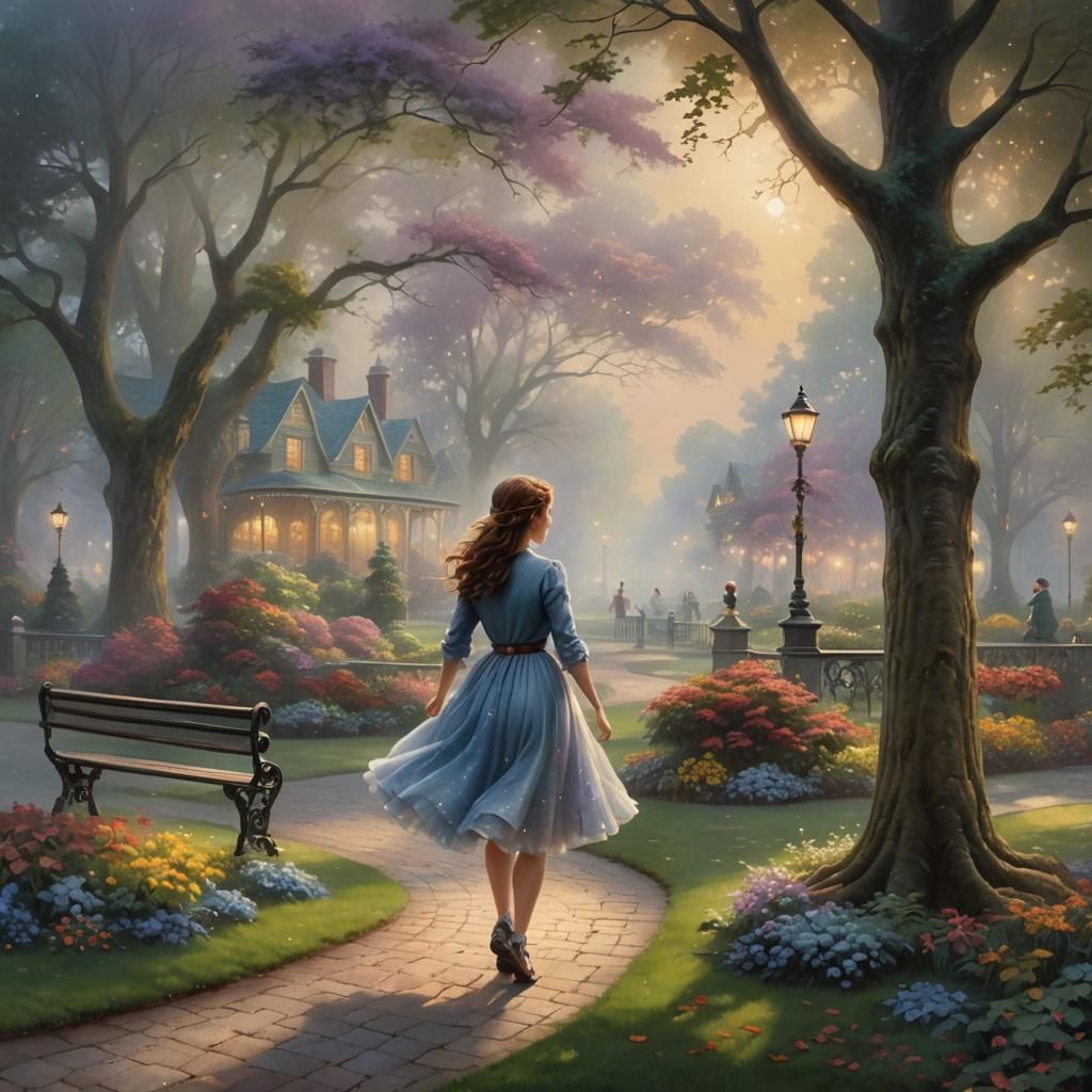 Girl Playing in Park: Ethereal Fantasy Scene