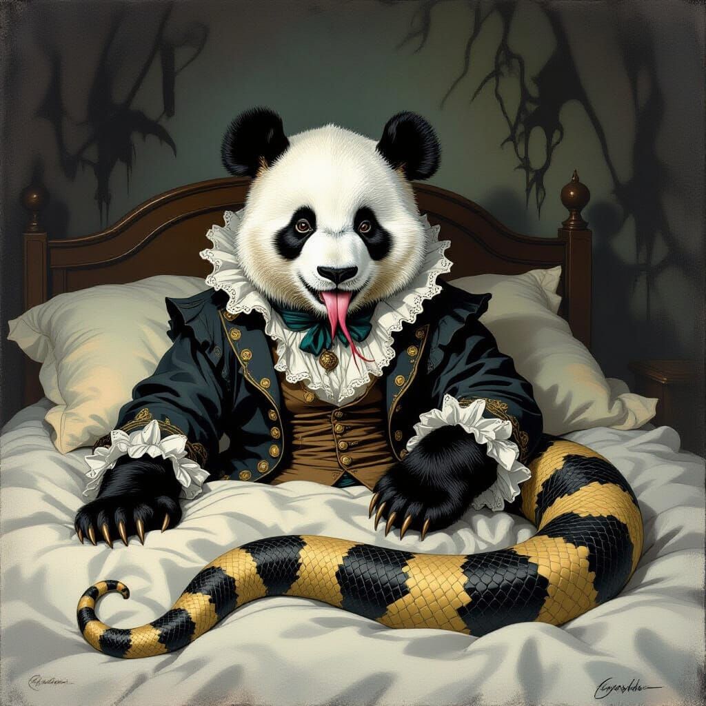 Panda Snake Hybrid in Dark Victorian Fantasy Style