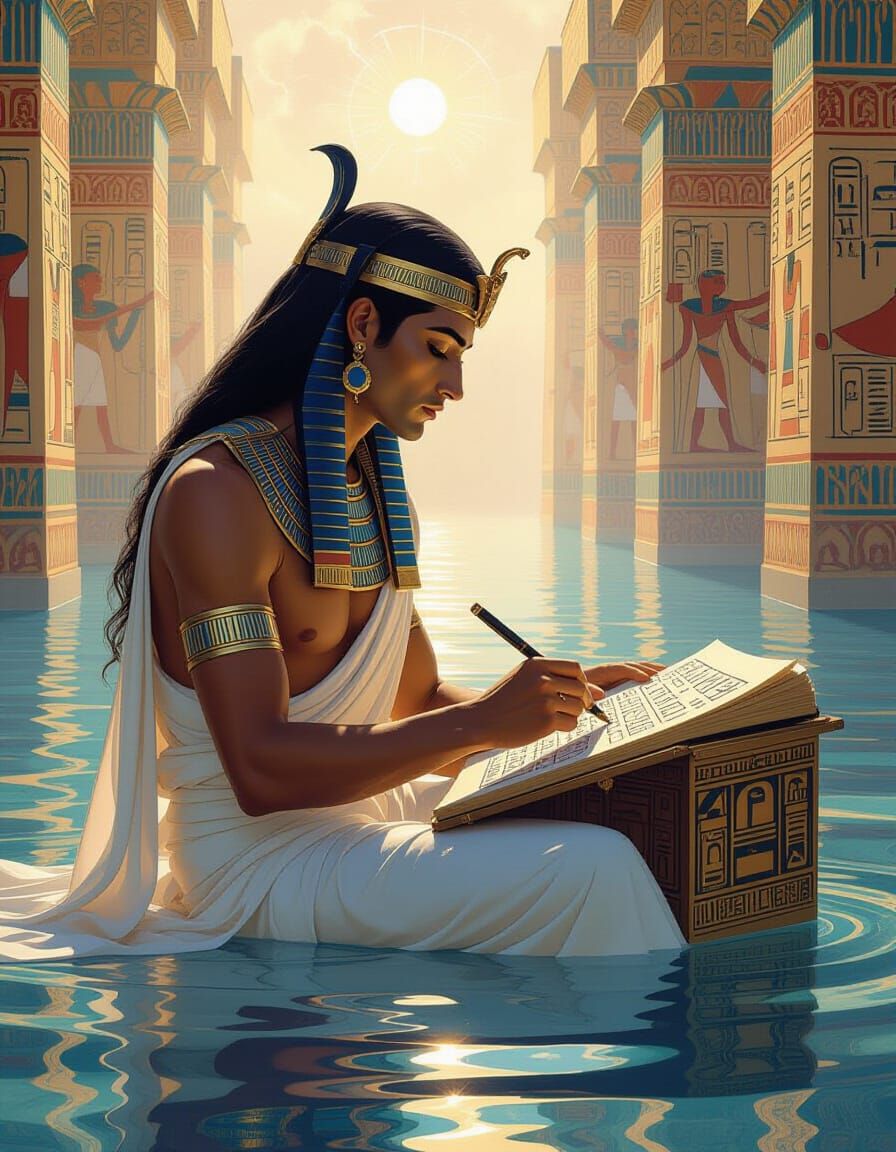 Egyptian Scribe Piscis in Ethereal Dreamlike Style