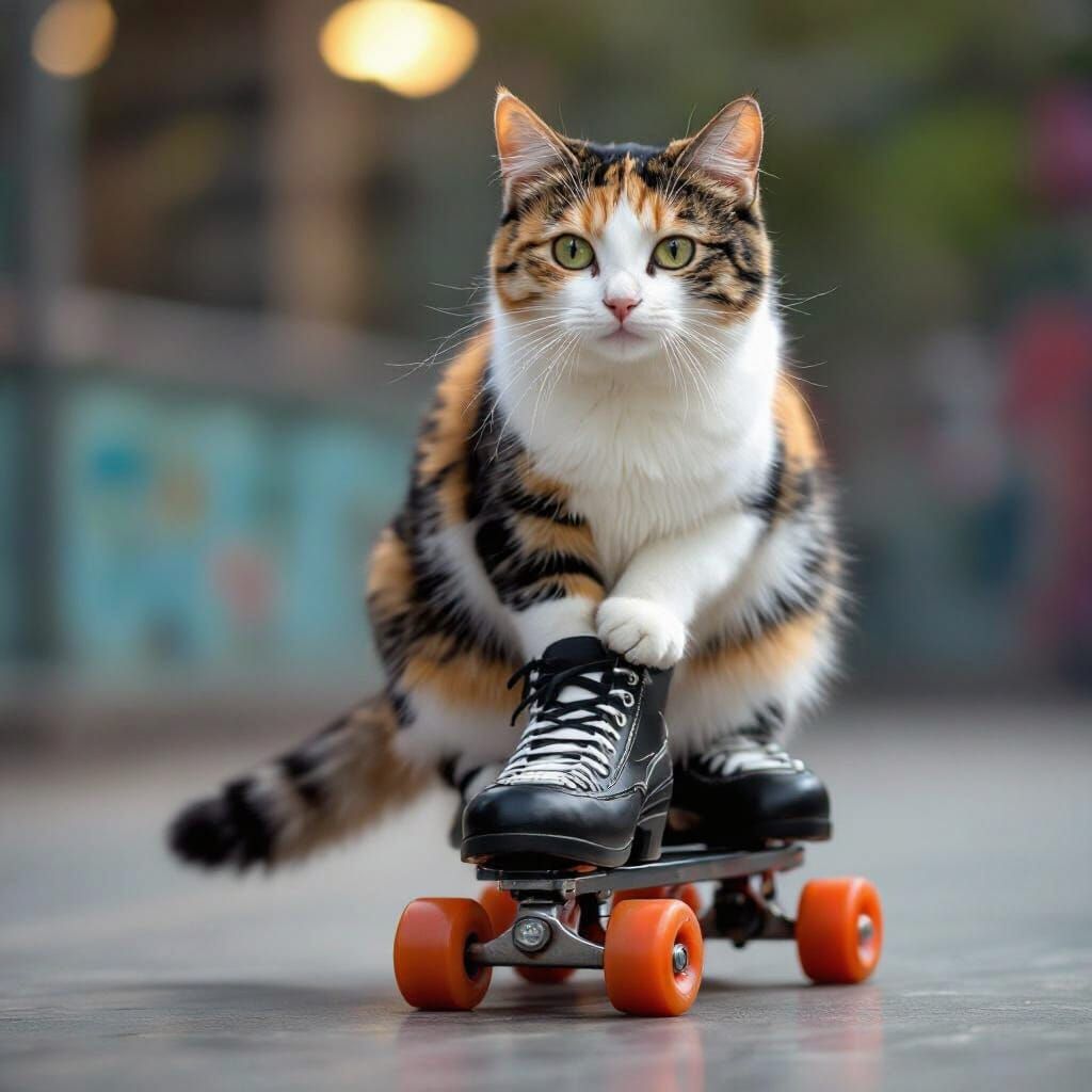 Calico Cat Roller Skating with Skill and Flair