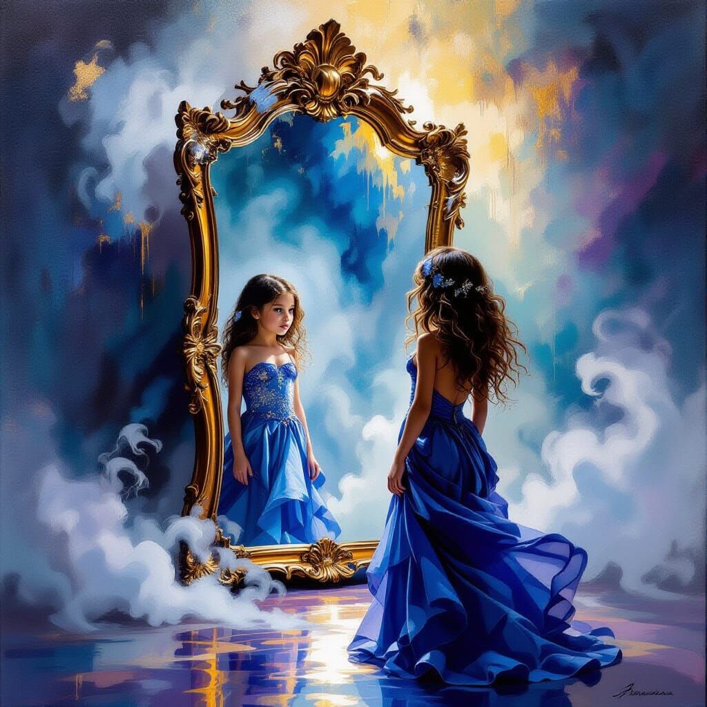 Shakira's Oil Painting Performance Before Ornate Mirror